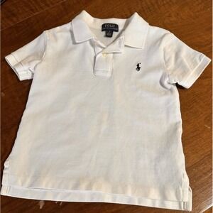 Polo Ralph Lauren Boys Size 5 White w/ Navy Pony Short Sleeve Polo Shirt Cotton
